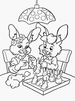 coloriage lapins fabriquant des chocolat de paques